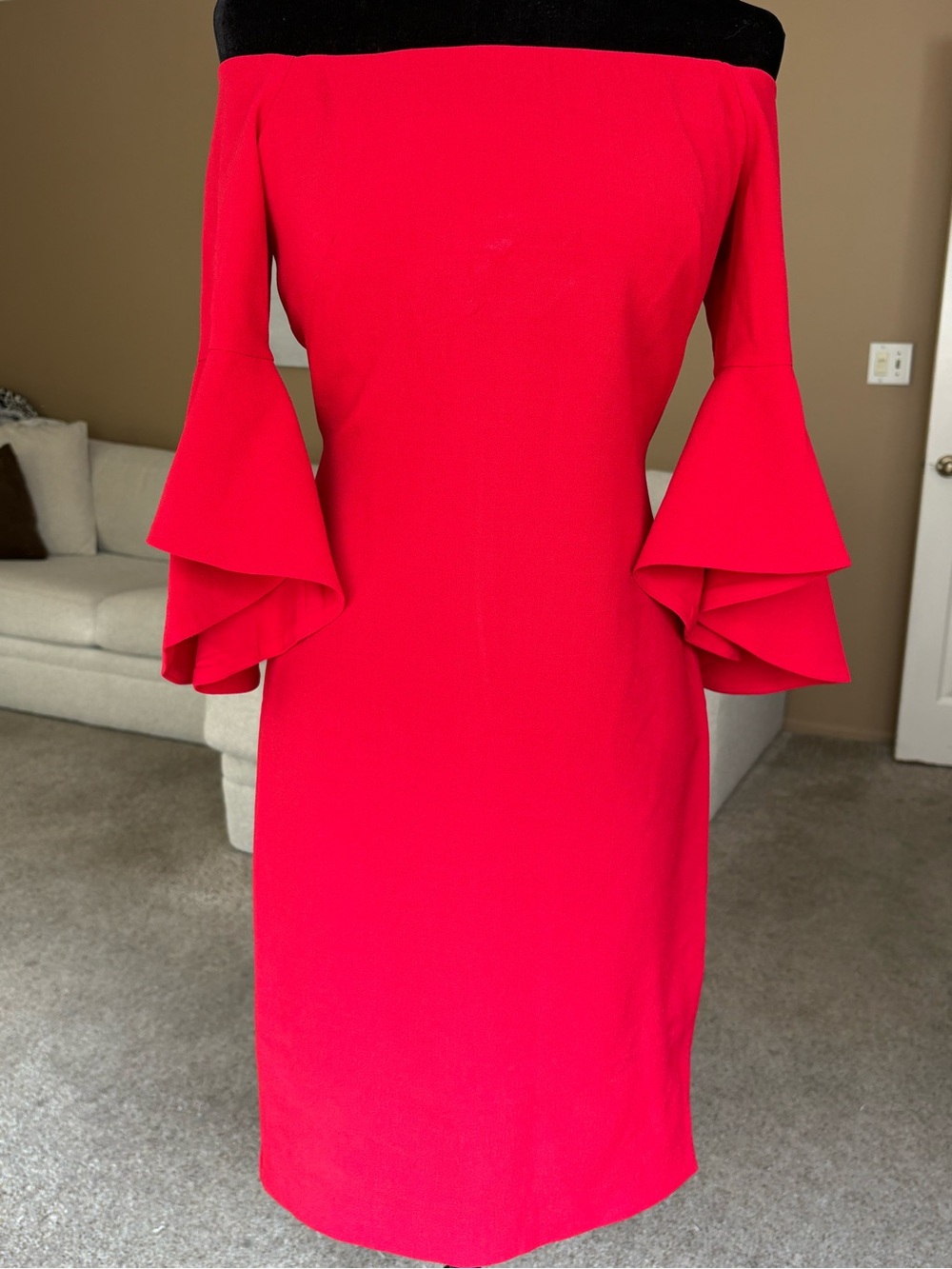 Chelsea 28 Off-Shoulder Red Ruffle Sleeve Dress Size 4P